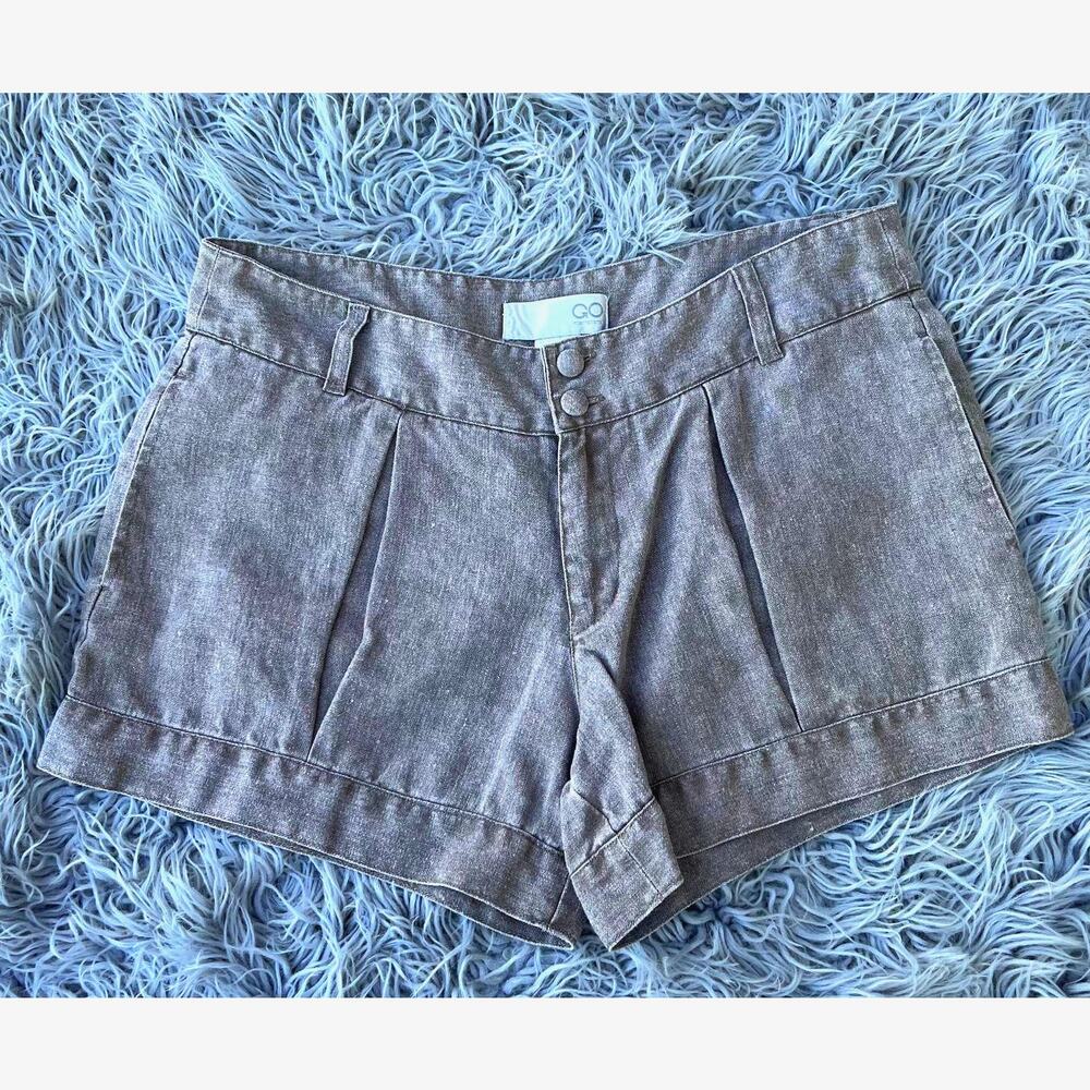 GO International 100% Linen Shorts Khaki Tan Front Pleated Pockets Womens 9